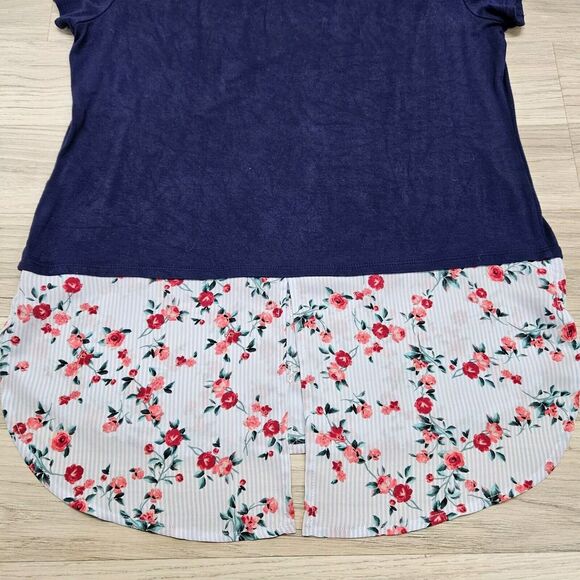 ELLE Womens Blue Rose Collar Trim Blouse Shirt Small - Picture 8 of 9